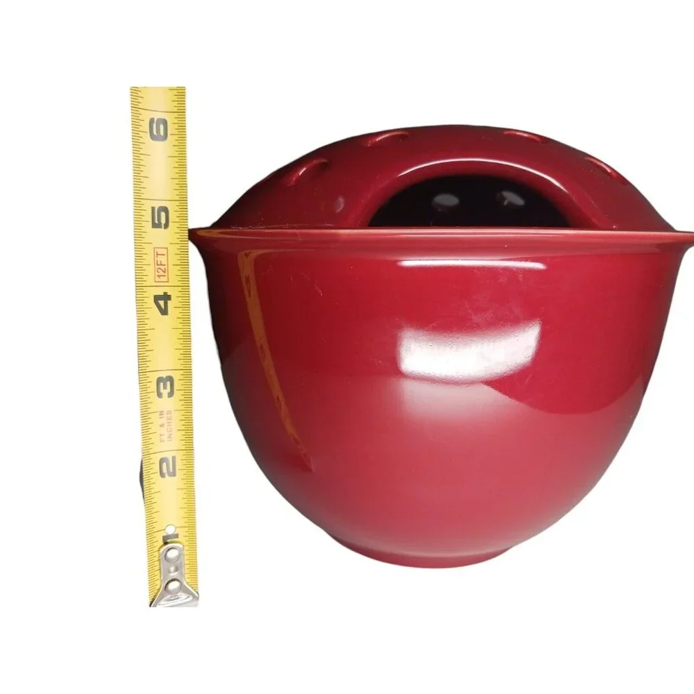 Flower Floral Glazed Ceramic Plant Pot with Frog Lid Burgundy / Maroon Vase Bowl